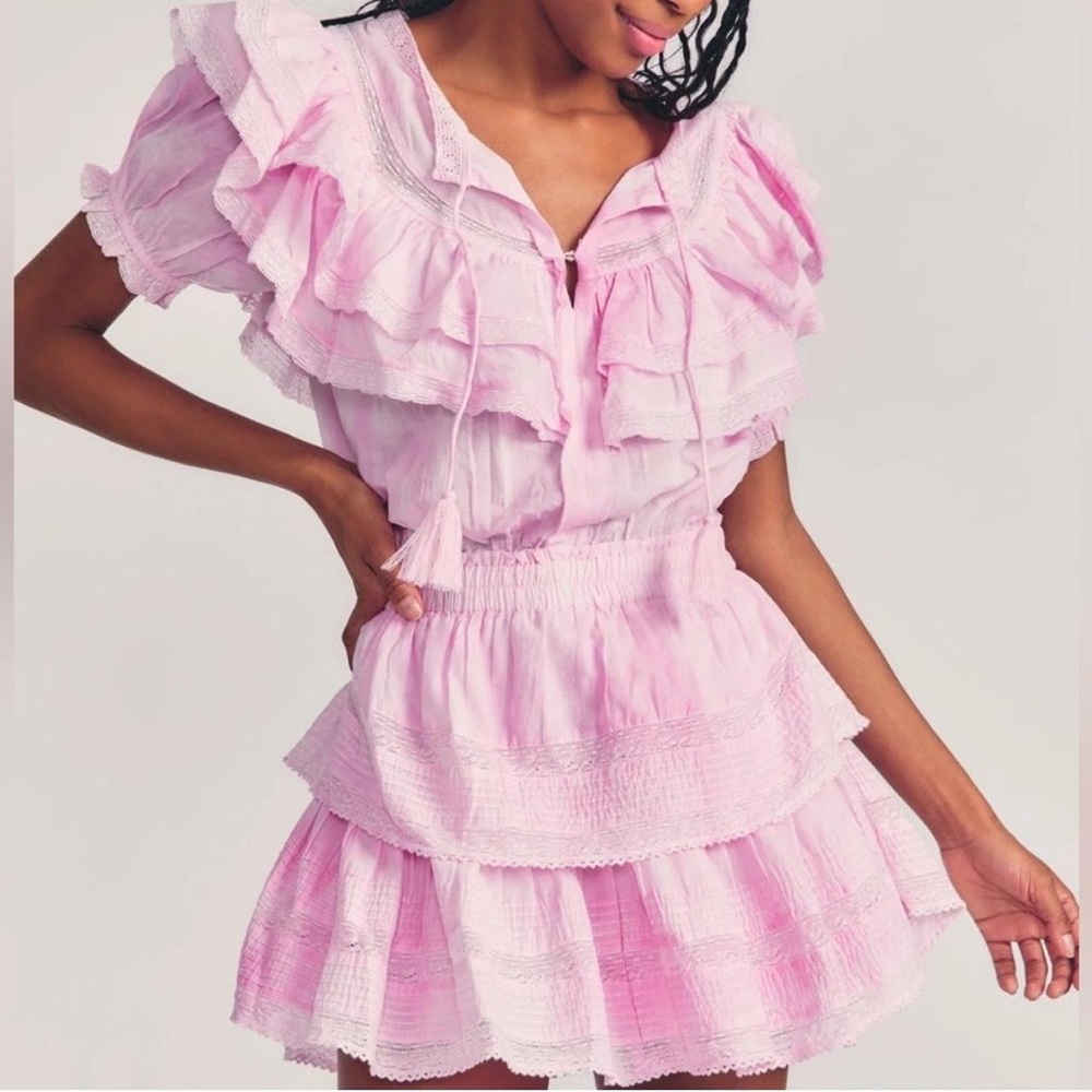 LoveShackFancy Pink Tiered Ruffle Mini Dress